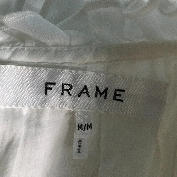 Frame White Pintucked Mini Dress M Ruffle High Neck Frilly Beach Wedding Short - Picture 7 of 8